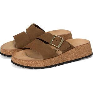 Birkenstock Shoes Papillio Almina Dark Tea Nubuck Platform Sandals